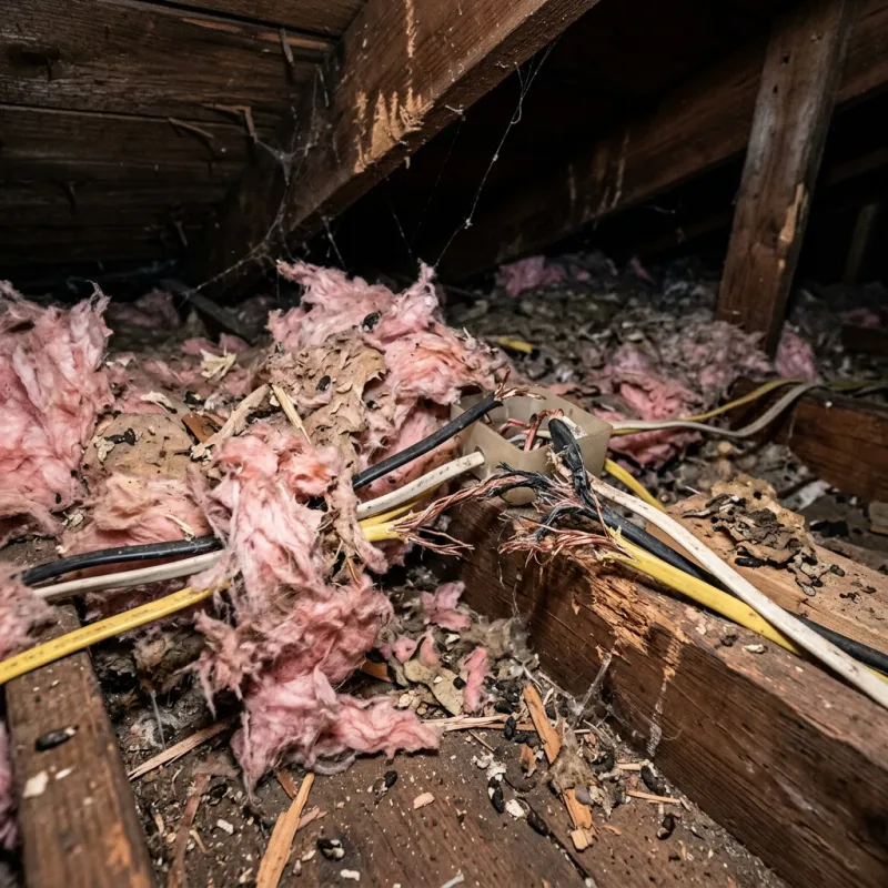 Contaminated ceiling insulation being assessed in a Bungaree roof space