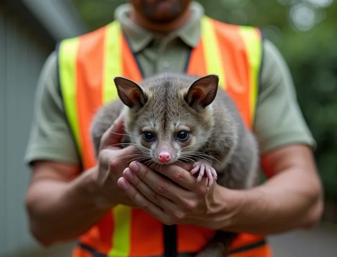 Animal handler safely recovering a deceased possum in Bungaree