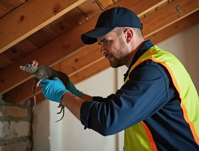 Technician inspecting a roof cavity for a dead rat in Bungaree